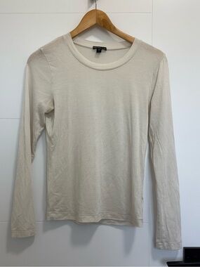 James Perse merino blend women’s Long-Sleeve Crewneck Shirt — Off-White/Cream